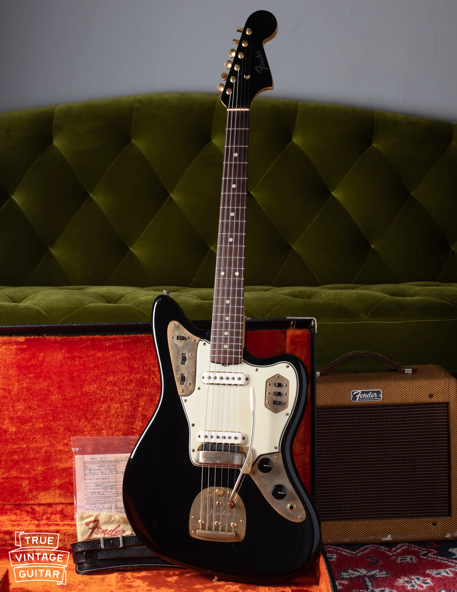 Fender Jaguar 1965 Black with Gold Hardware - Image 2